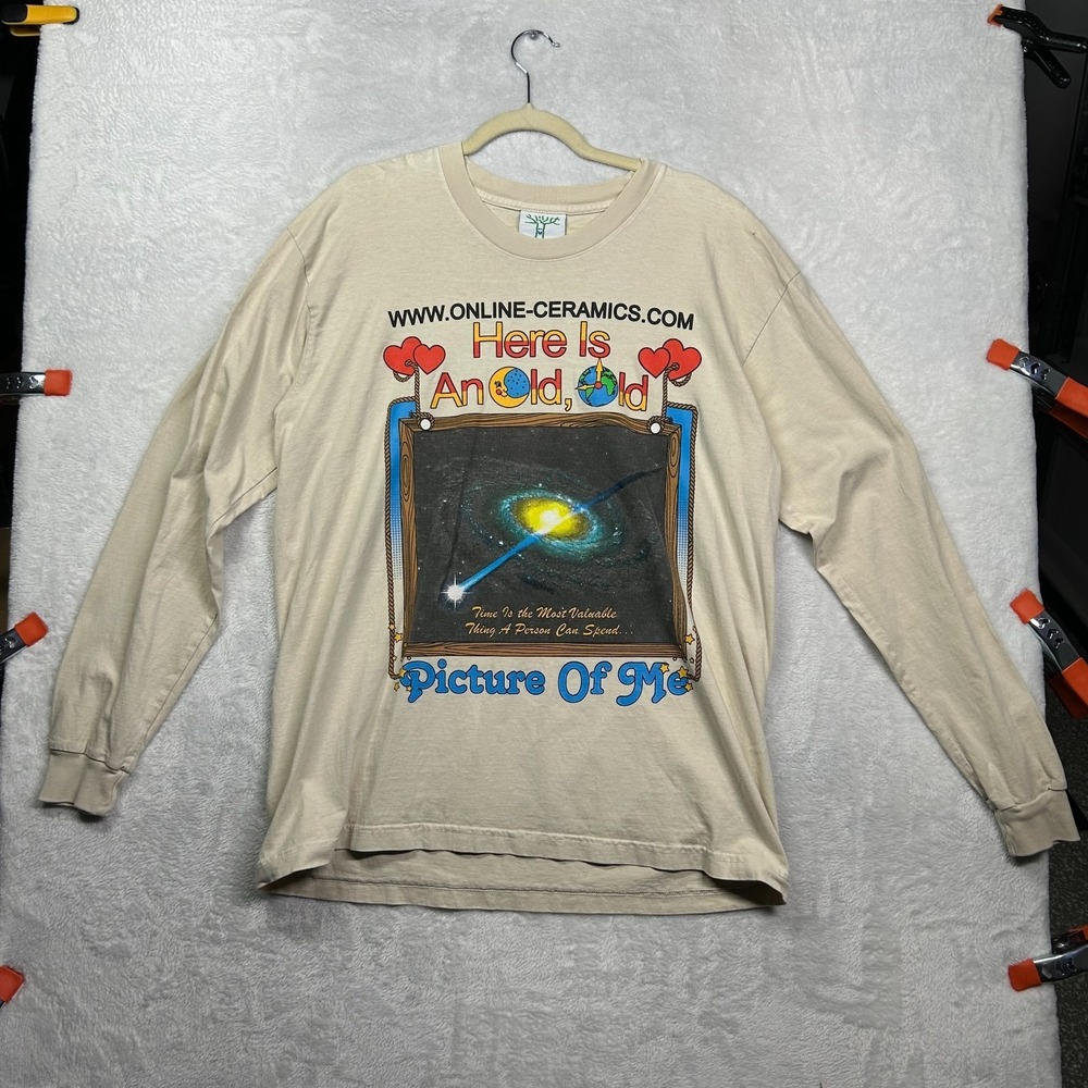 Online Ceramics Long Sleeve Shirt Men's Beige Galaxy Cosmic Graphic - Large